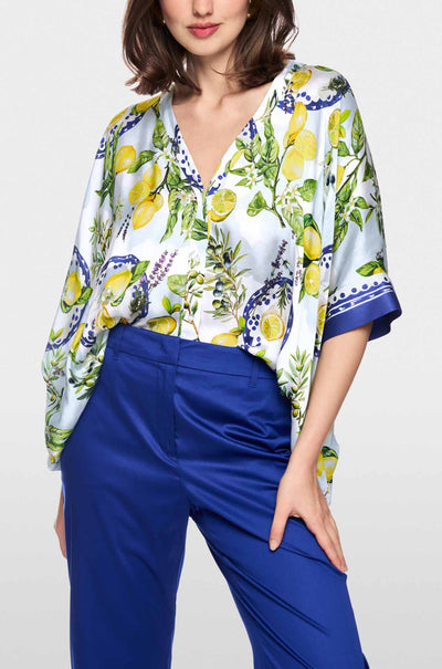 Marc Cain - Summer Flash V-Neck Blouse w/ Mediterranean Print