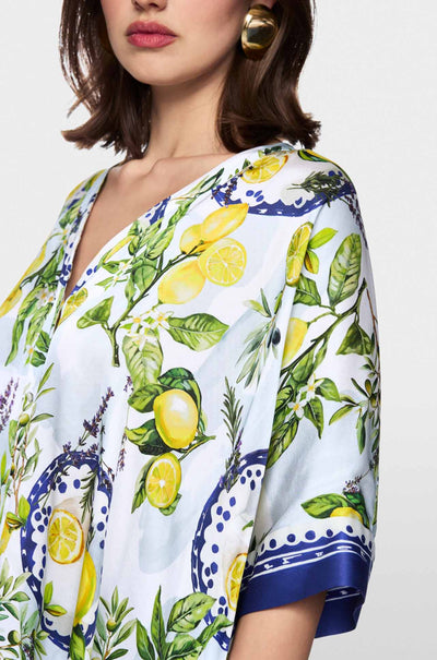 Marc Cain - Summer Flash V-Neck Blouse w/ Mediterranean Print