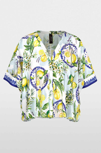 Marc Cain - Summer Flash V-Neck Blouse w/ Mediterranean Print