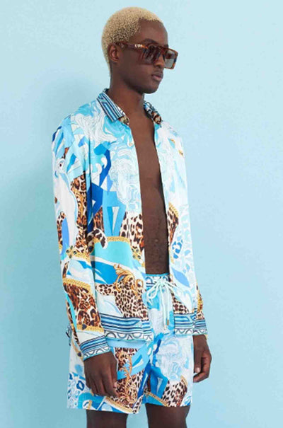 Camilla - Sky Cheetah Mid Length Boardshort