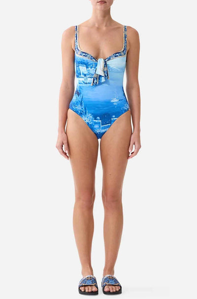 Camilla - Sweet Sacré Bleu Sweetheart Neck One Piece w/ Tie Front