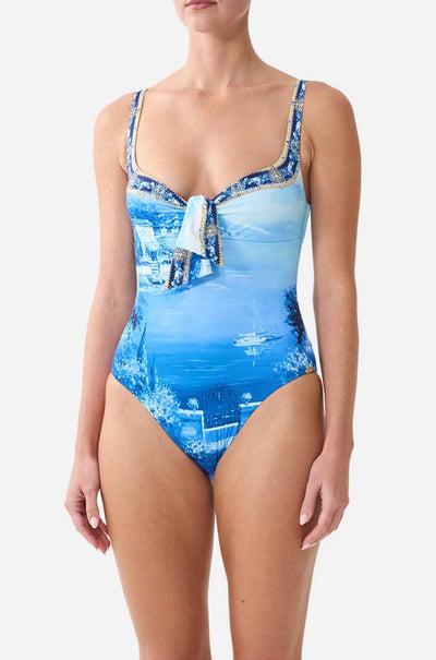 Camilla - Sweet Sacré Bleu Sweetheart Neck One Piece w/ Tie Front