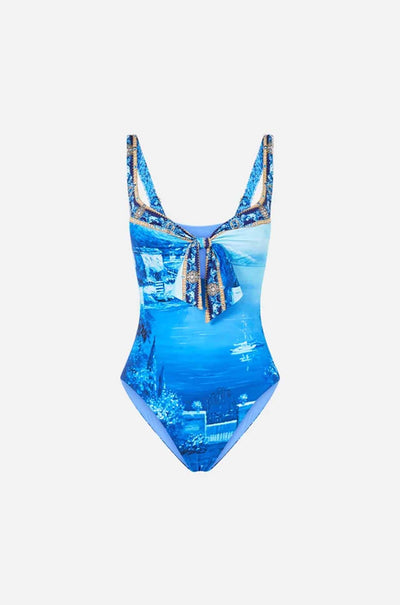 Camilla - Sweet Sacré Bleu Sweetheart Neck One Piece w/ Tie Front