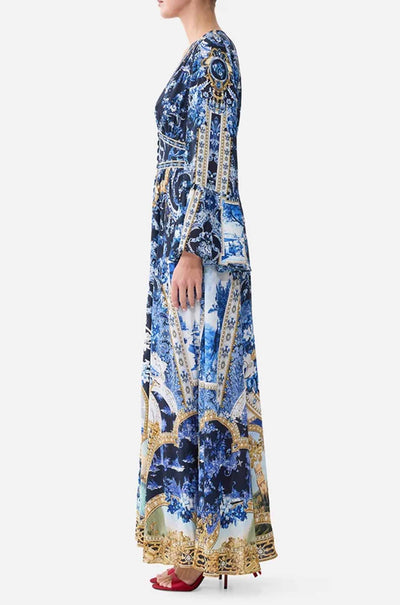 Camilla - Sweet Sacré Bleu Shaped Waistband Dress w/ Ruffle Sleeve
