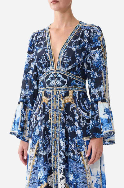 Camilla - Sweet Sacré Bleu Shaped Waistband Dress w/ Ruffle Sleeve