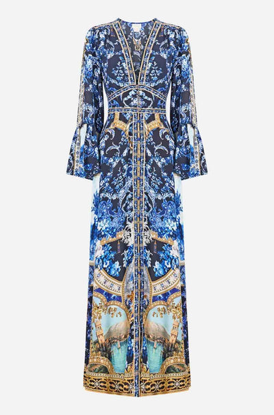 Camilla - Sweet Sacré Bleu Shaped Waistband Dress w/ Ruffle Sleeve