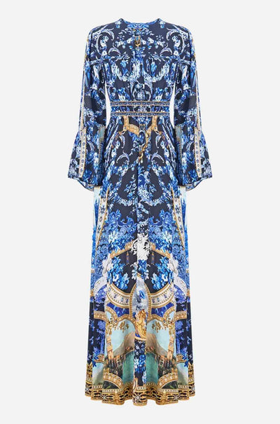 Camilla - Sweet Sacré Bleu Shaped Waistband Dress w/ Ruffle Sleeve