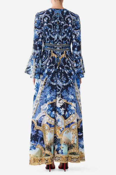 Camilla - Sweet Sacré Bleu Shaped Waistband Dress w/ Ruffle Sleeve