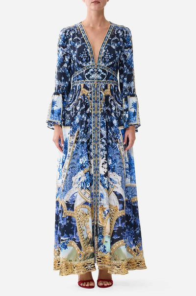 Camilla - Sweet Sacré Bleu Shaped Waistband Dress w/ Ruffle Sleeve