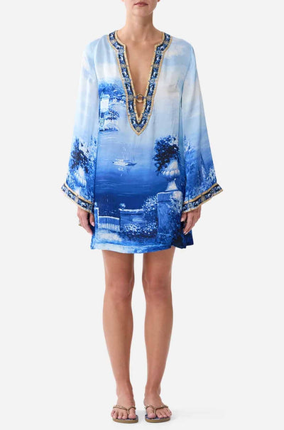Camilla - Sweet Sacré Bleu Deep V Neck Hardware Short Kaftan