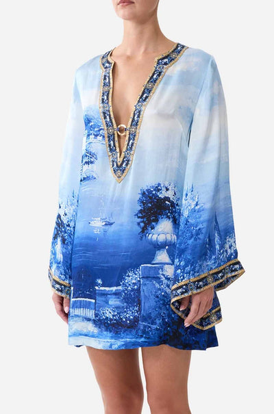 Camilla - Sweet Sacré Bleu Deep V Neck Hardware Short Kaftan