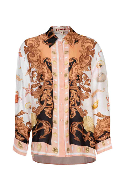 Cooper - Sea Shells On The Sea Shore Let The Sun Shine Shirt in Pink Black Shells