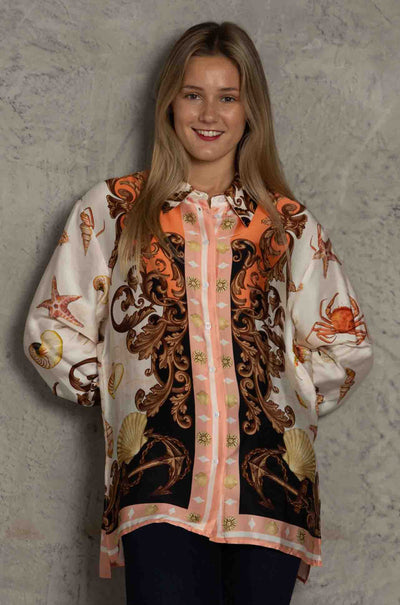 Cooper - Sea Shells On The Sea Shore Let The Sun Shine Shirt in Pink Black Shells