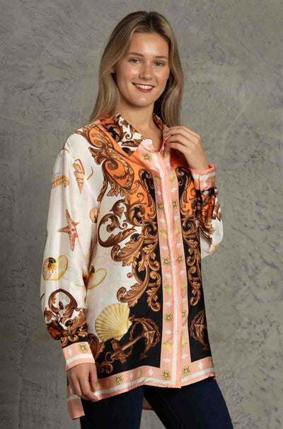 Cooper - Sea Shells On The Sea Shore Let The Sun Shine Shirt in Pink Black Shells