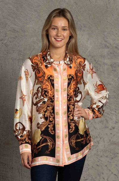 Cooper - Sea Shells On The Sea Shore Let The Sun Shine Shirt in Pink Black Shells