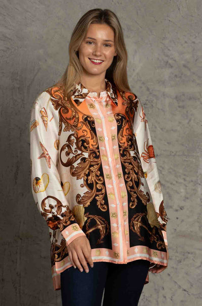 Cooper - Sea Shells On The Sea Shore Let The Sun Shine Shirt in Pink Black Shells