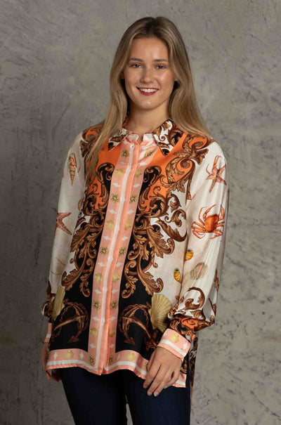 Cooper - Sea Shells On The Sea Shore Let The Sun Shine Shirt in Pink Black Shells
