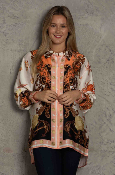 Cooper - Sea Shells On The Sea Shore Let The Sun Shine Shirt in Pink Black Shells