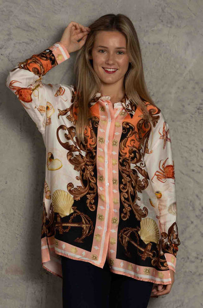 Cooper - Sea Shells On The Sea Shore Let The Sun Shine Shirt in Pink Black Shells