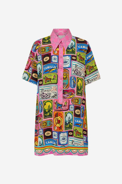 Camilla - Salty Splendour Short Sleeve Mini Shirt Dress