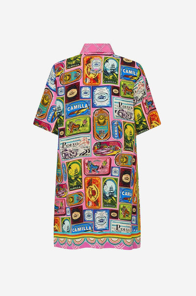 Camilla - Salty Splendour Short Sleeve Mini Shirt Dress