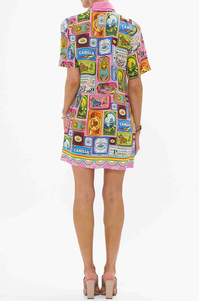 Camilla - Salty Splendour Short Sleeve Mini Shirt Dress