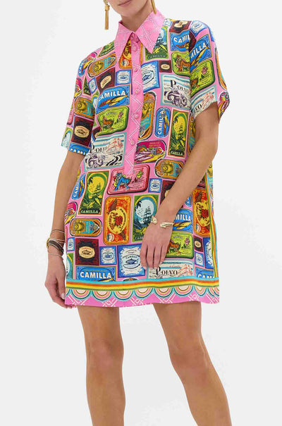 Camilla - Salty Splendour Short Sleeve Mini Shirt Dress