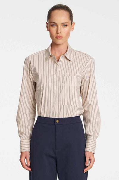 Mela Purdie - Saville Shirt in Pin Stripe Microprene