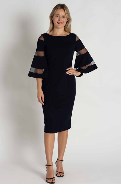 Joseph Ribkoff - Scuba Crepe with Mesh Sheath Dress