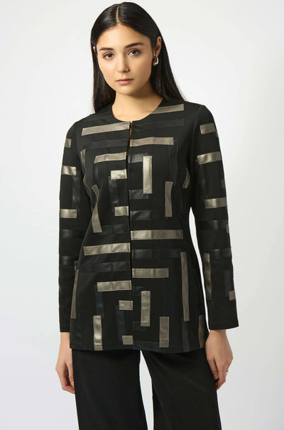 Joseph Ribkoff - Scuba and Leatherette Collarless Jacket