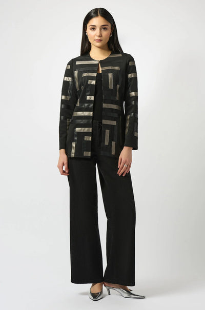 Joseph Ribkoff - Scuba and Leatherette Collarless Jacket