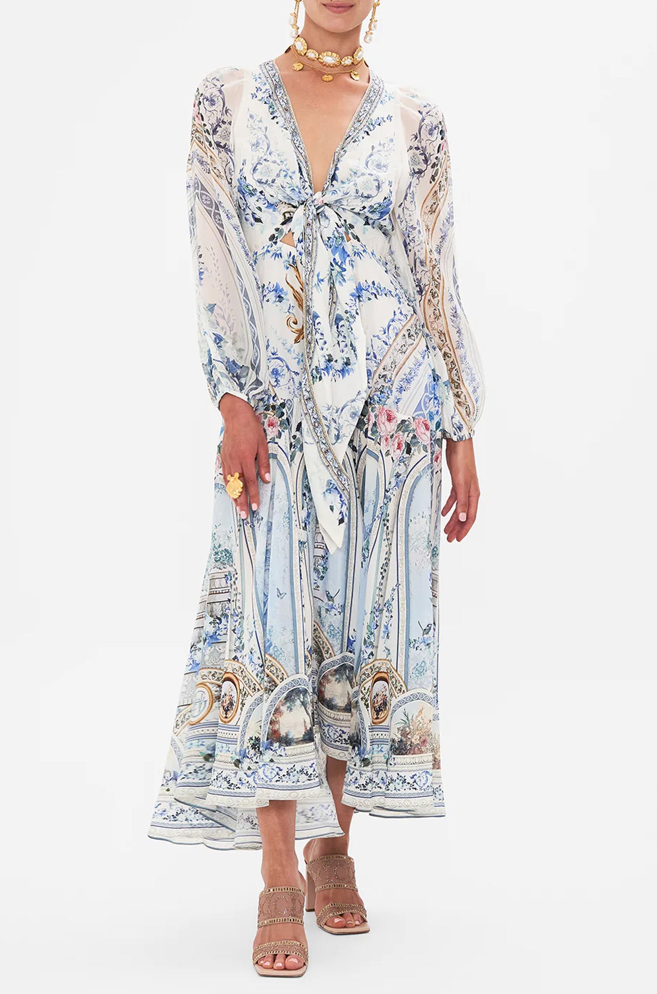 Camilla - Season Of The Siren Wrap Tie Dress w/ Blouson Sleeve