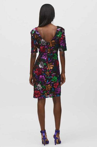 Joseph Ribkoff - Sequined Mesh Floral Print Sheath Dress