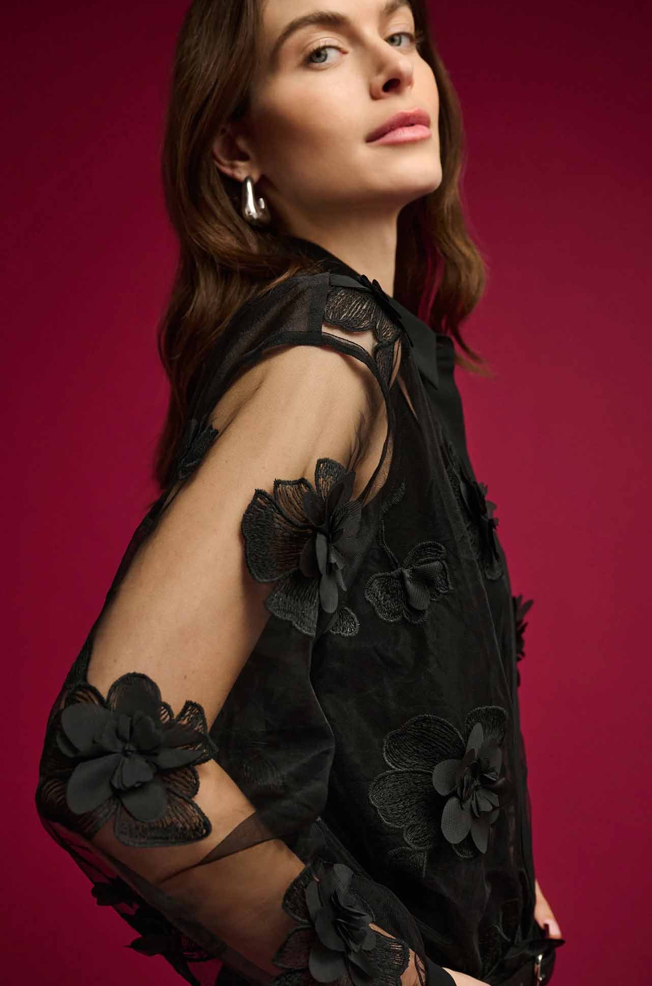 Joseph Ribkoff - Sheer Textured Flower Appliqué Blouse