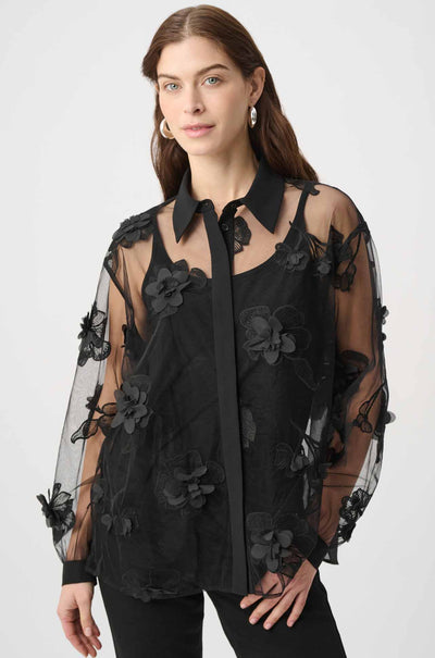 Joseph Ribkoff - Sheer Textured Flower Appliqué Blouse