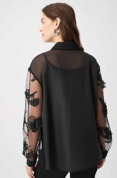 Joseph Ribkoff - Sheer Textured Flower Appliqué Blouse