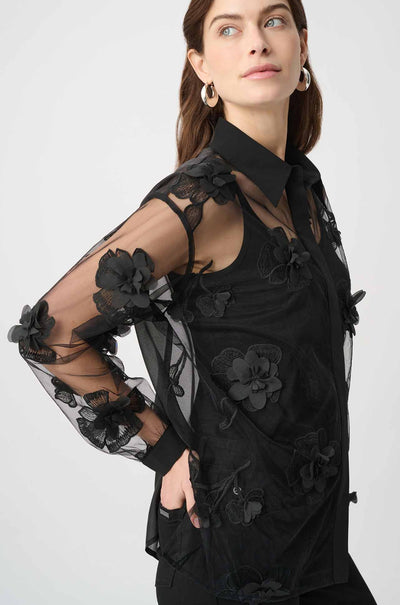 Joseph Ribkoff - Sheer Textured Flower Appliqué Blouse