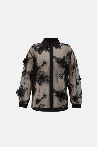 Joseph Ribkoff - Sheer Textured Flower Appliqué Blouse