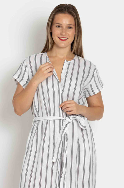 Mela Purdie - Shell Dress in Trio Stripe Print Linen