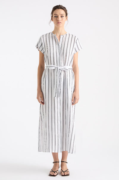 Mela Purdie - Shell Dress in Trio Stripe Print Linen