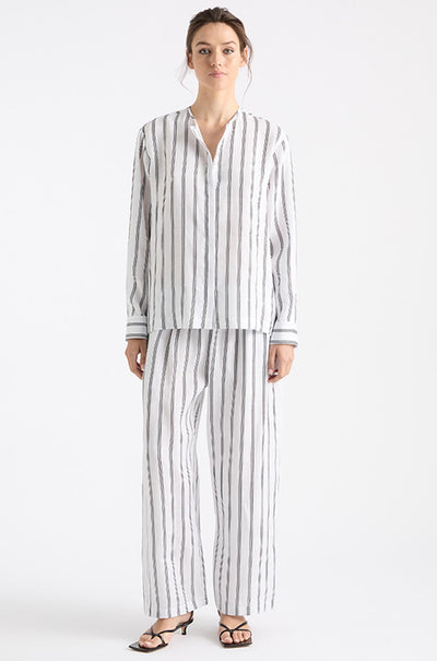 Mela Purdie - Shell Shirt in Trio Stripe Print Linen