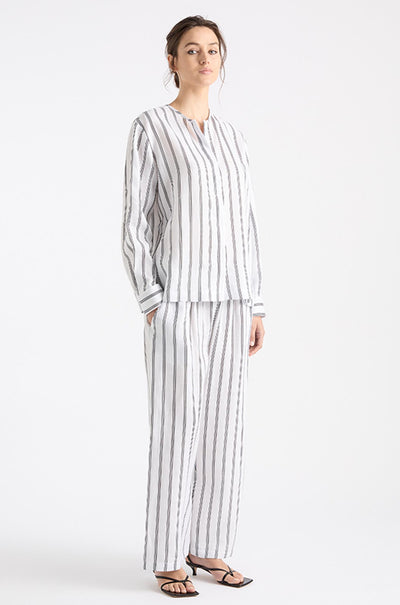 Mela Purdie - Shell Shirt in Trio Stripe Print Linen