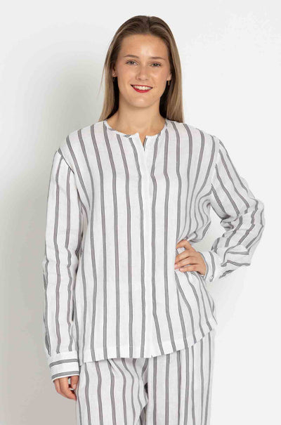 Mela Purdie - Shell Shirt in Trio Stripe Print Linen