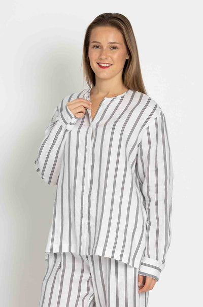 Mela Purdie - Shell Shirt in Trio Stripe Print Linen