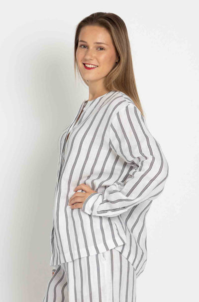 Mela Purdie - Shell Shirt in Trio Stripe Print Linen