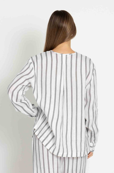 Mela Purdie - Shell Shirt in Trio Stripe Print Linen