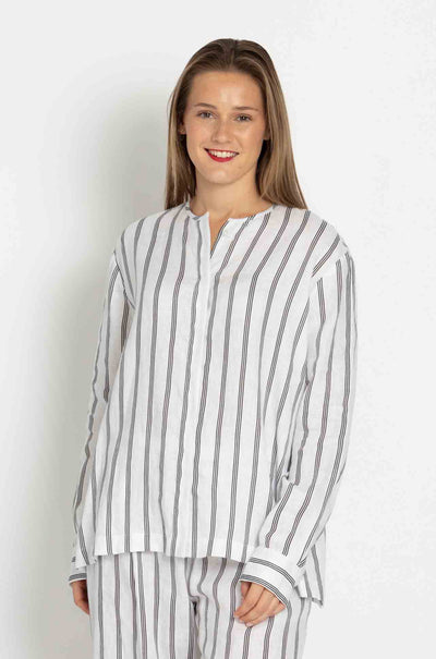 Mela Purdie - Shell Shirt in Trio Stripe Print Linen