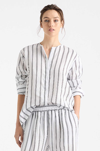 Mela Purdie - Shell Shirt in Trio Stripe Print Linen