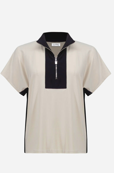 Joseph Ribkoff - Silky Knit Color Block Straight Top with Zipped Collar
