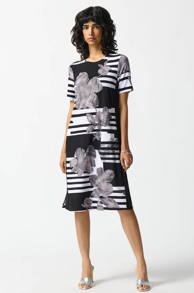Joseph Ribkoff - Silky Knit Floral Stripe Straight Dress